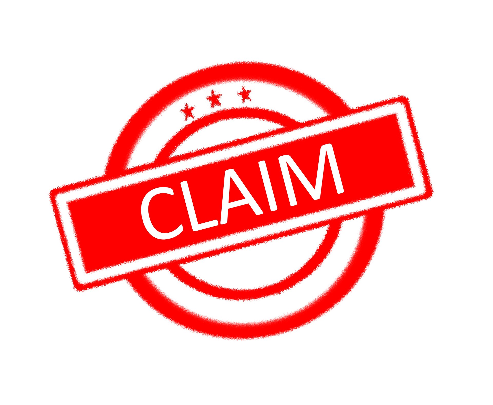 Claim written on red rubber stamp